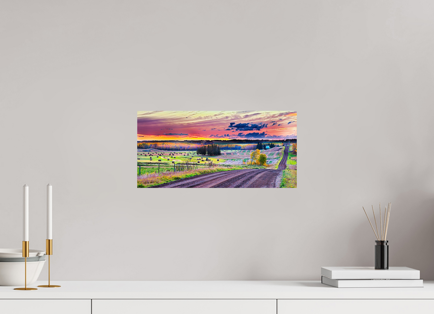 16.5 x 8″, Photo Print On Fuji Crystal DP II Sunrise over Hay Harvest