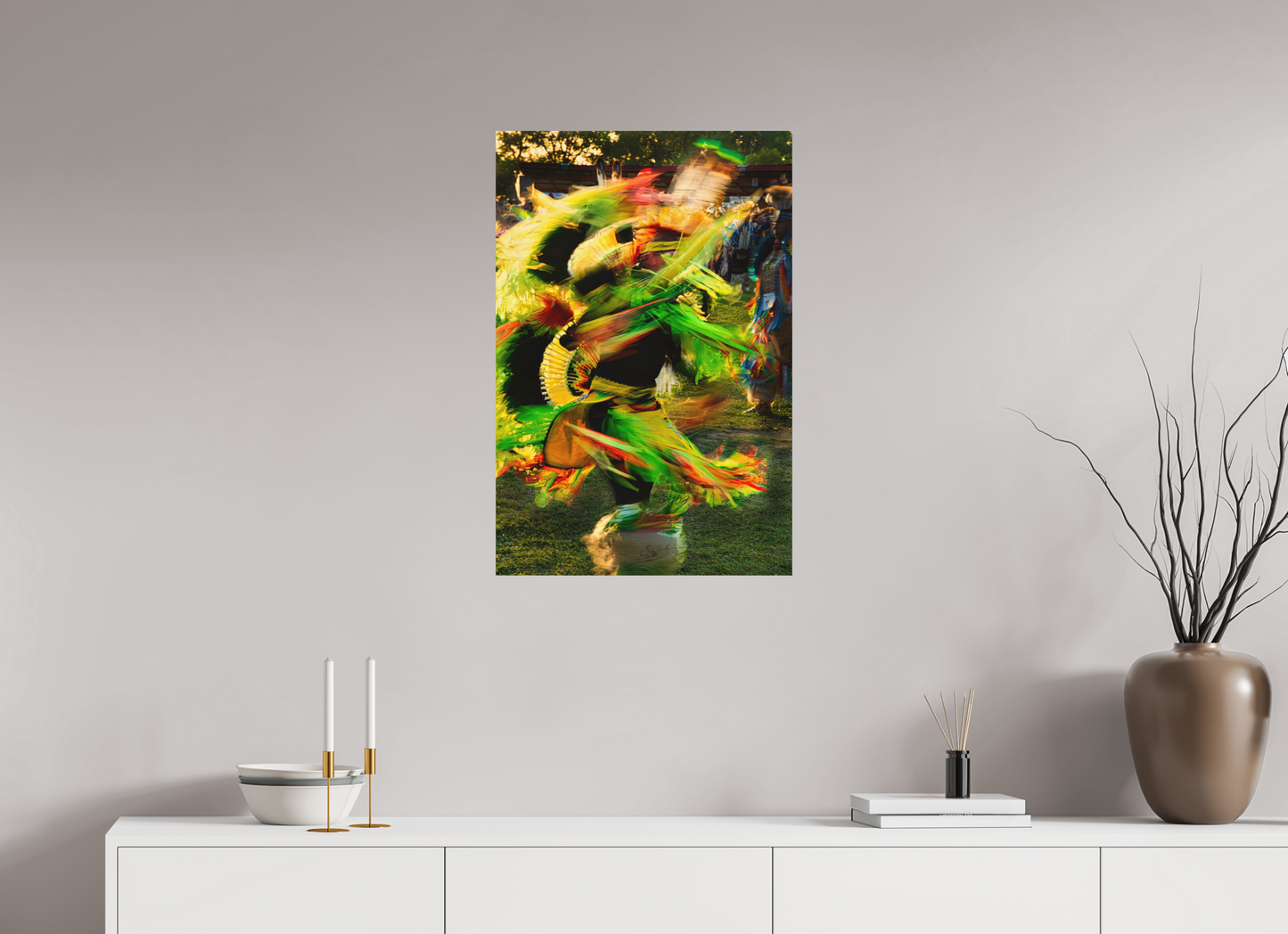 20 x 30″, Wood Print Powwow dance in motion 1