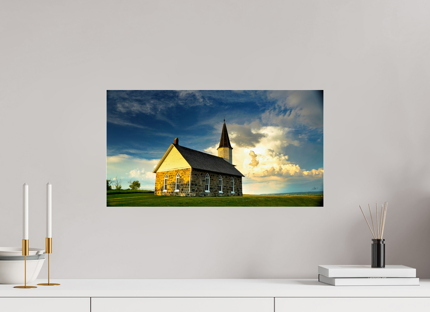 22.3 x 12″, Photo Print Under Acrylic Glass Old Stone Church Metal Acrylic Glass