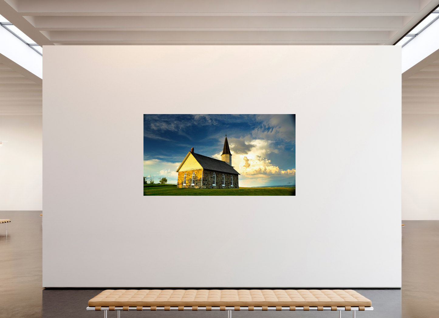 87.5 x 47″, Photo Print Under Acrylic Glass Old Stone Church Metal Acrylic Glass