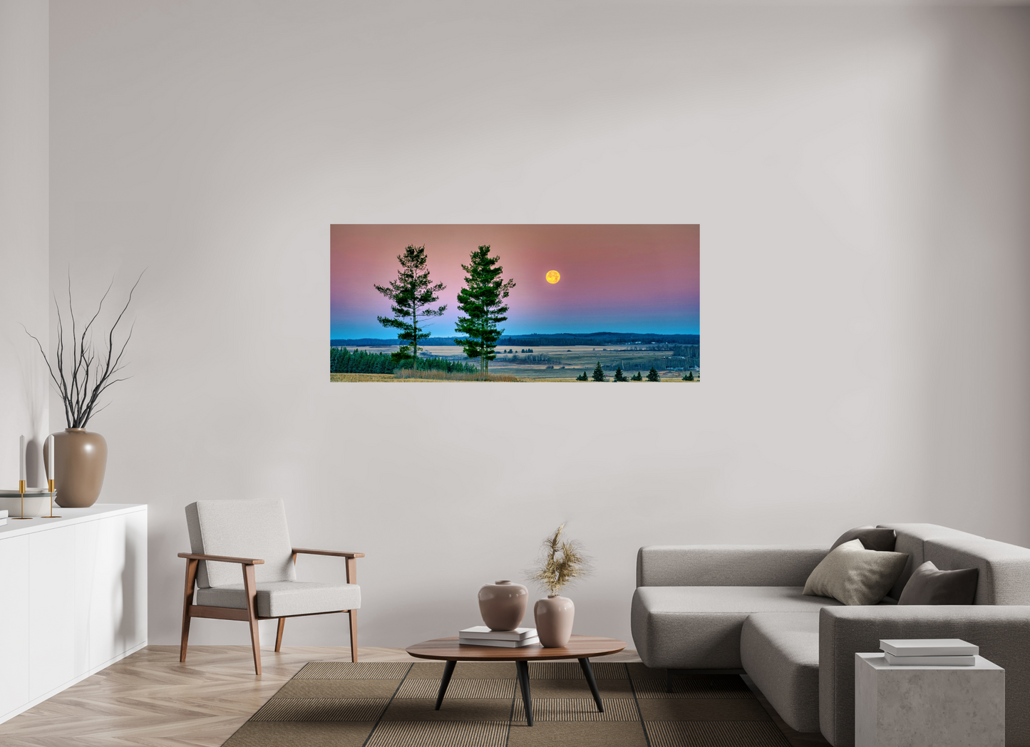 72.4 x 31″, Metal Prints Morning Prairie Moon