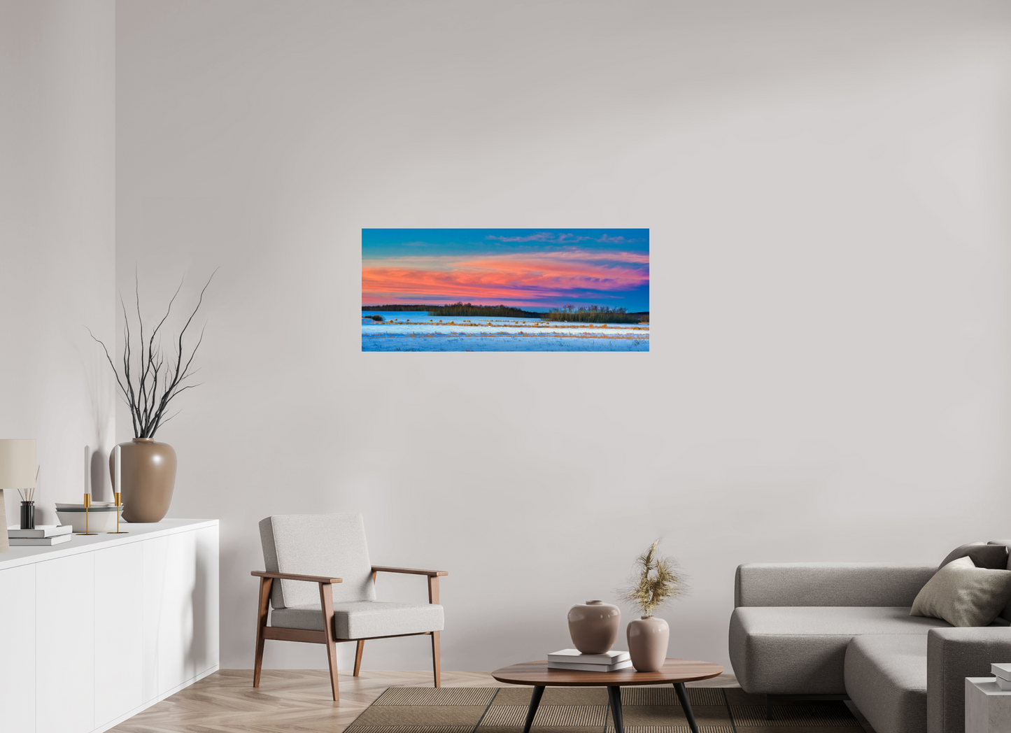 46.7 x 20″, Photo Print Under Acrylic Glass Hay Bales on Winter Morn Metal Acrylic Glass