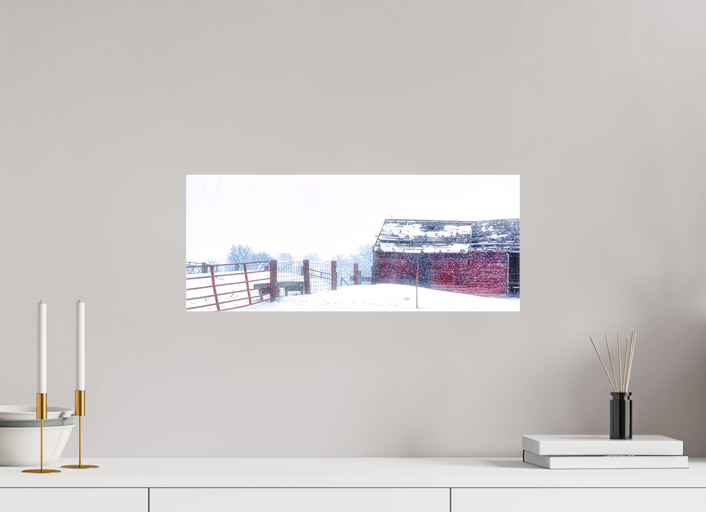 20 x 8″, Stretched Canvas Red on White