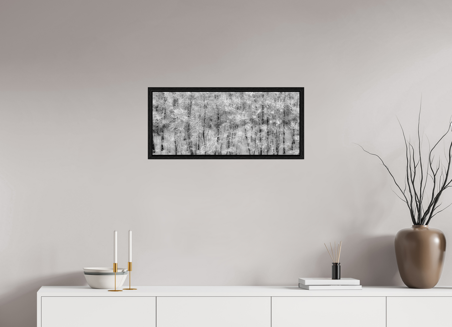 28 x 12″, Floater Frame Shades of Winter