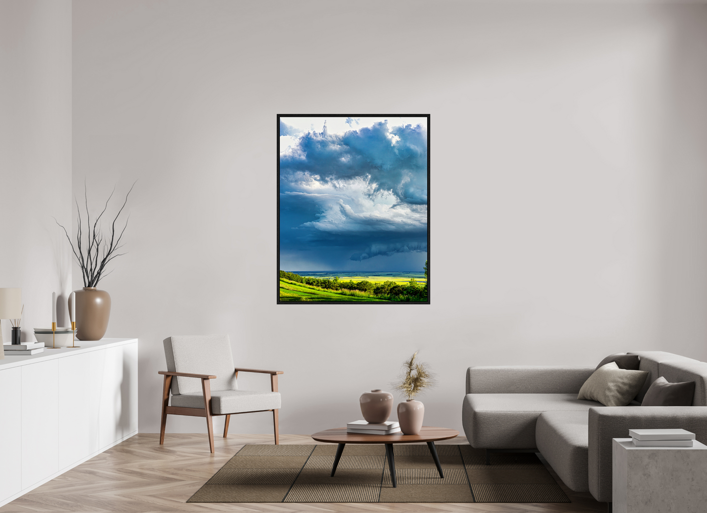 43 x 53.7″, Floater Frame Prairie Rains