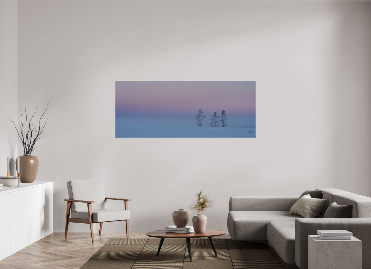 76.3 x 31″, Photo Print Under Acrylic Glass Three Pines of Winter on Aluminum Acrylic Glass