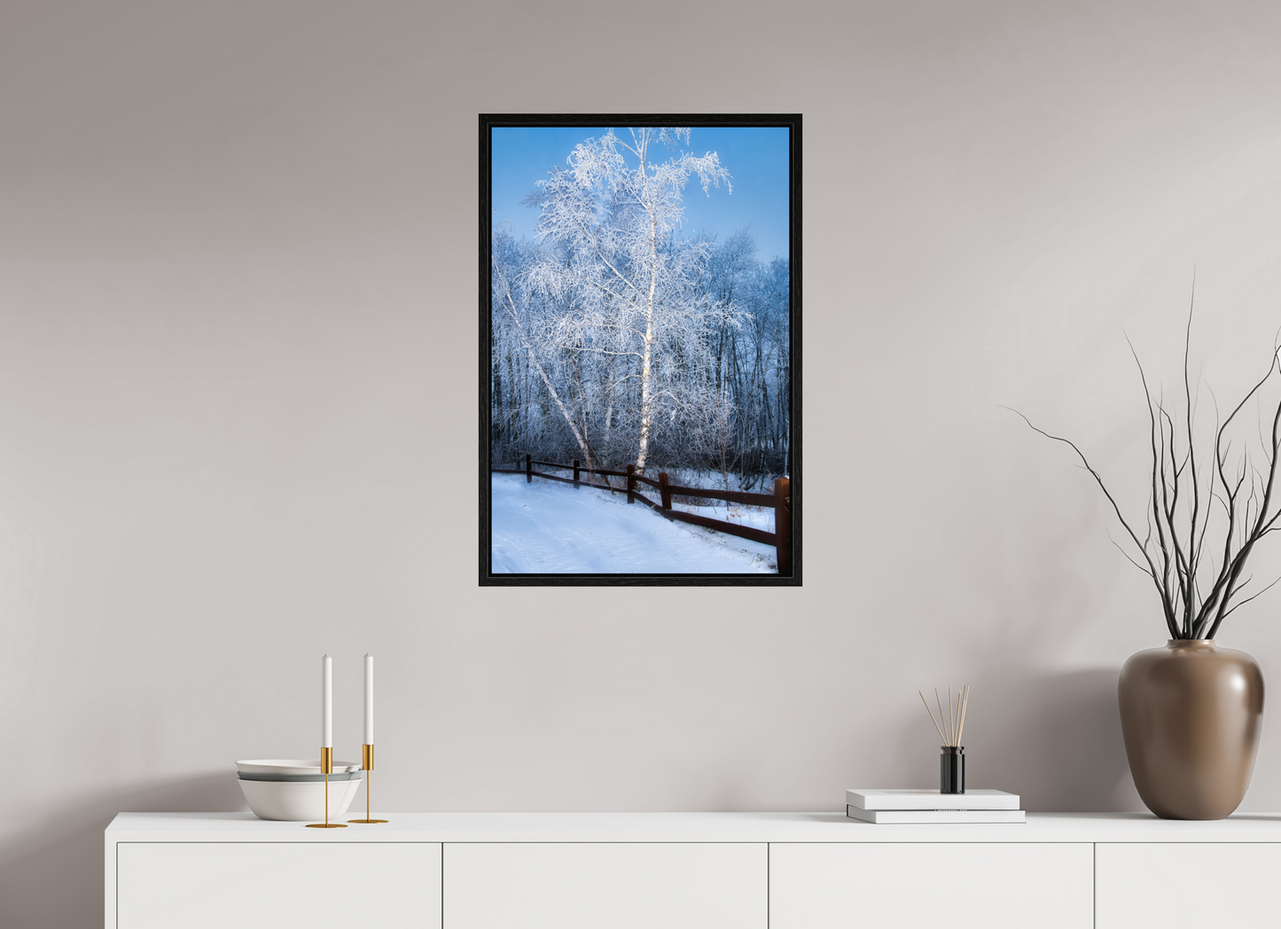 20 x 30″, Floater Frame Paper Birch in White