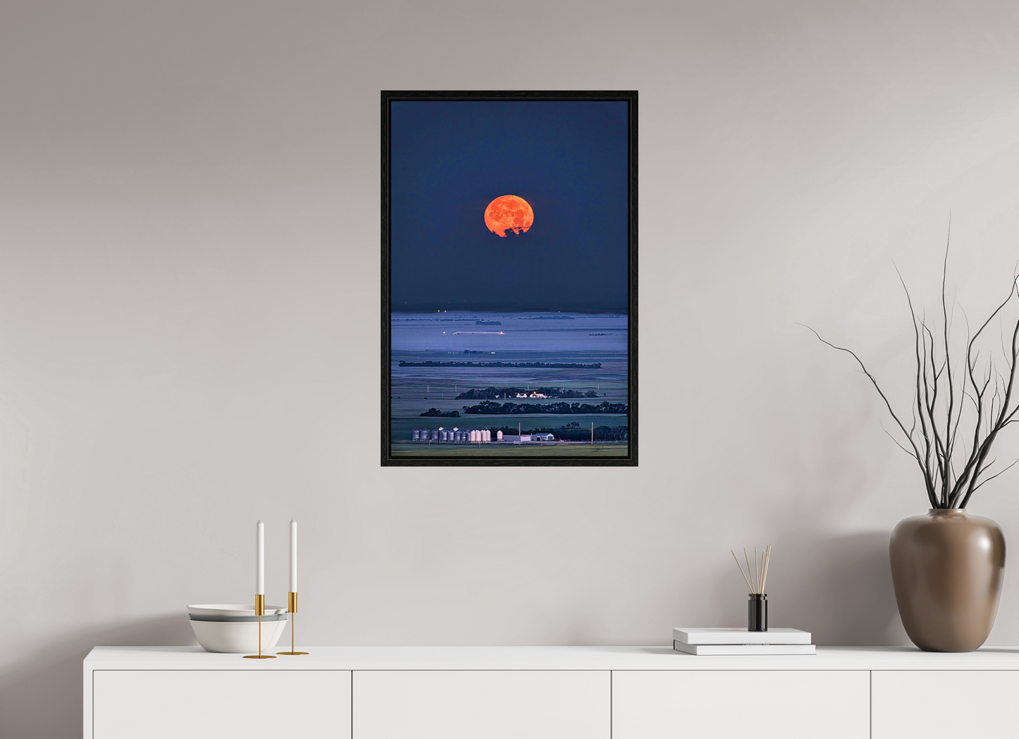 20 x 30″, Floater Frame Blood Moon over Prairie