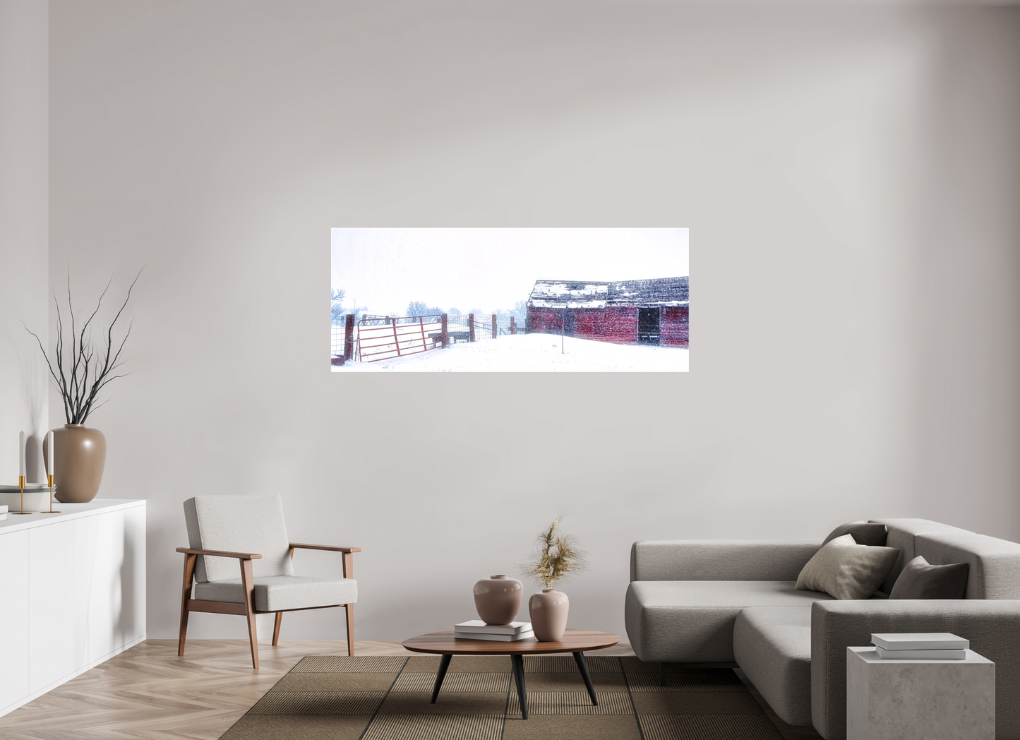 70 x 28″, Stretched Canvas Red on White