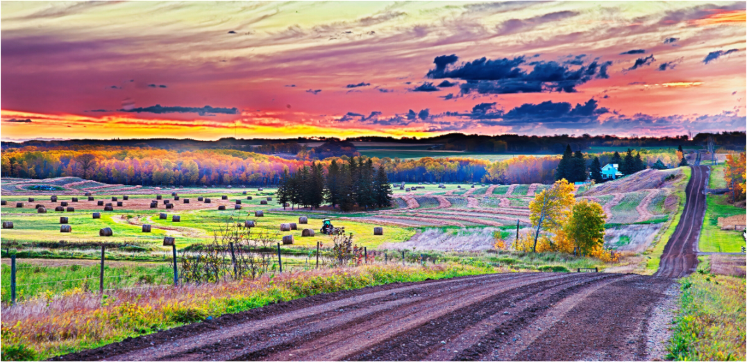Main image Sunrise over Hay Harvest Aluminum Acrylic Glass