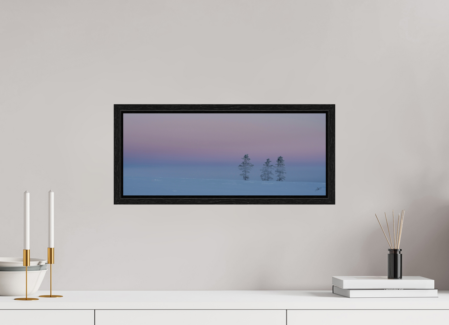 19.7 x 8″, Floater Frame Three Pines of Winter