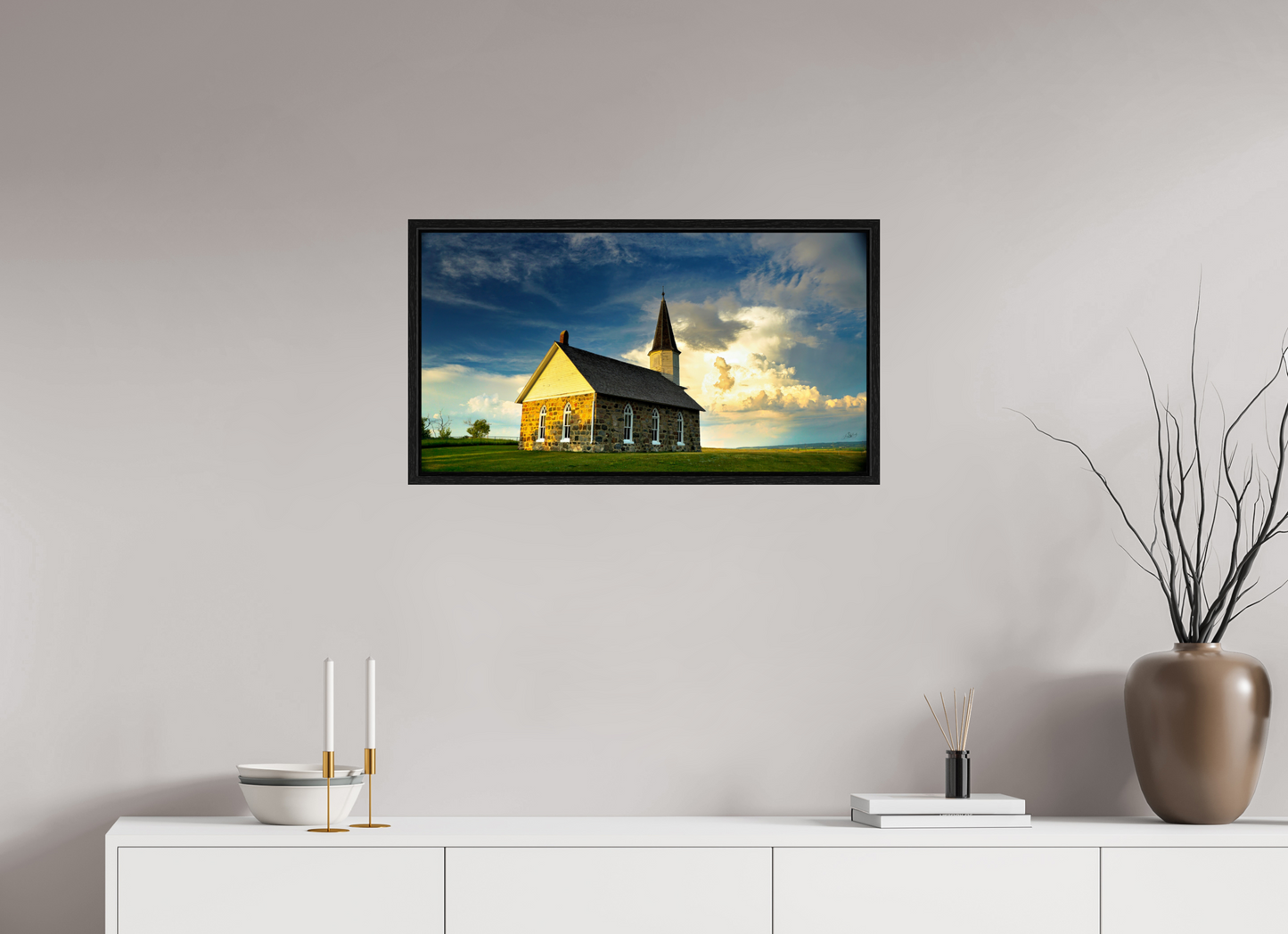 29.8 x 16″, Floater Frame Old Stone Church