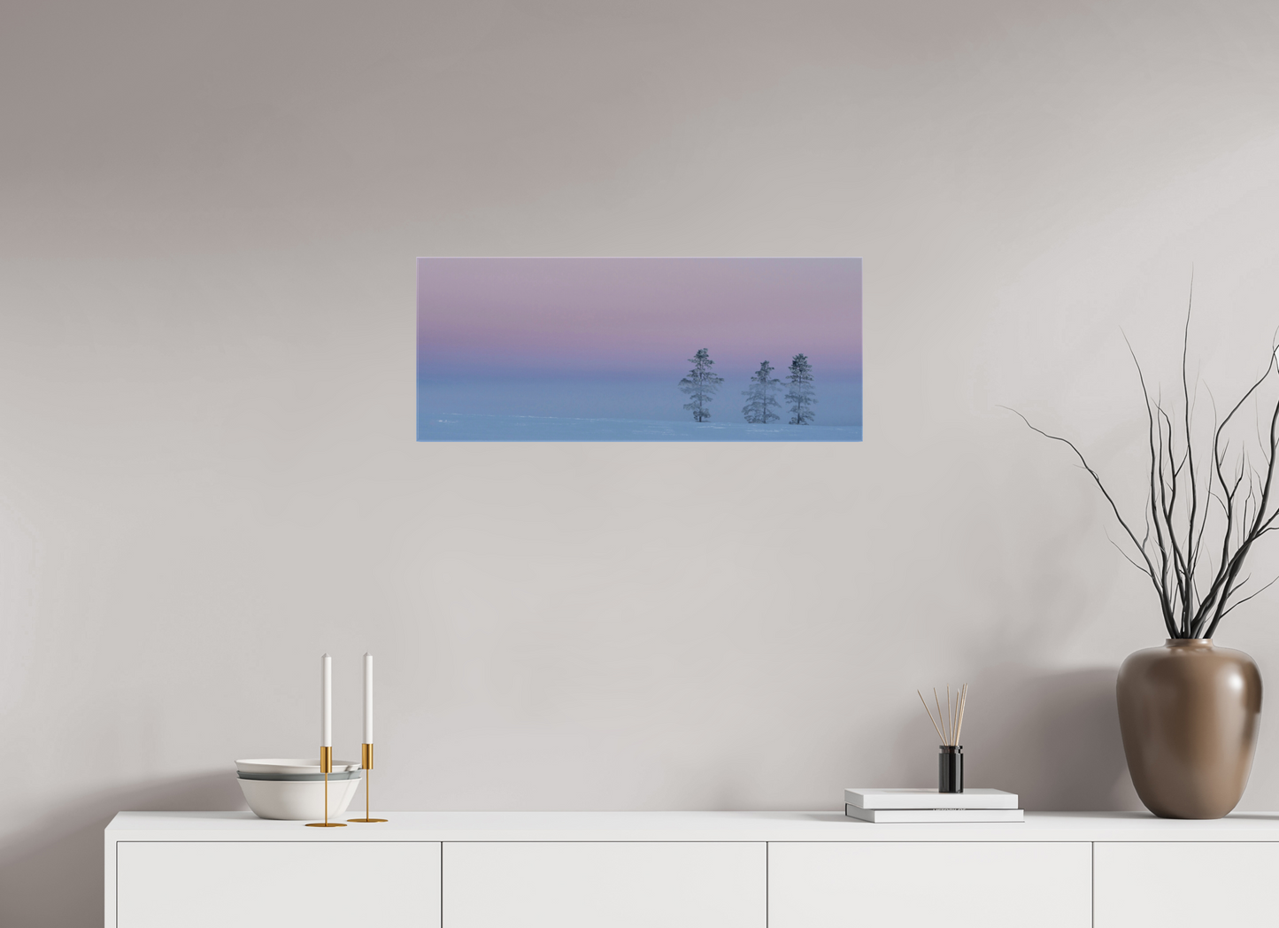 29.5 x 12″, Stretched Canvas Three Pines of Winter