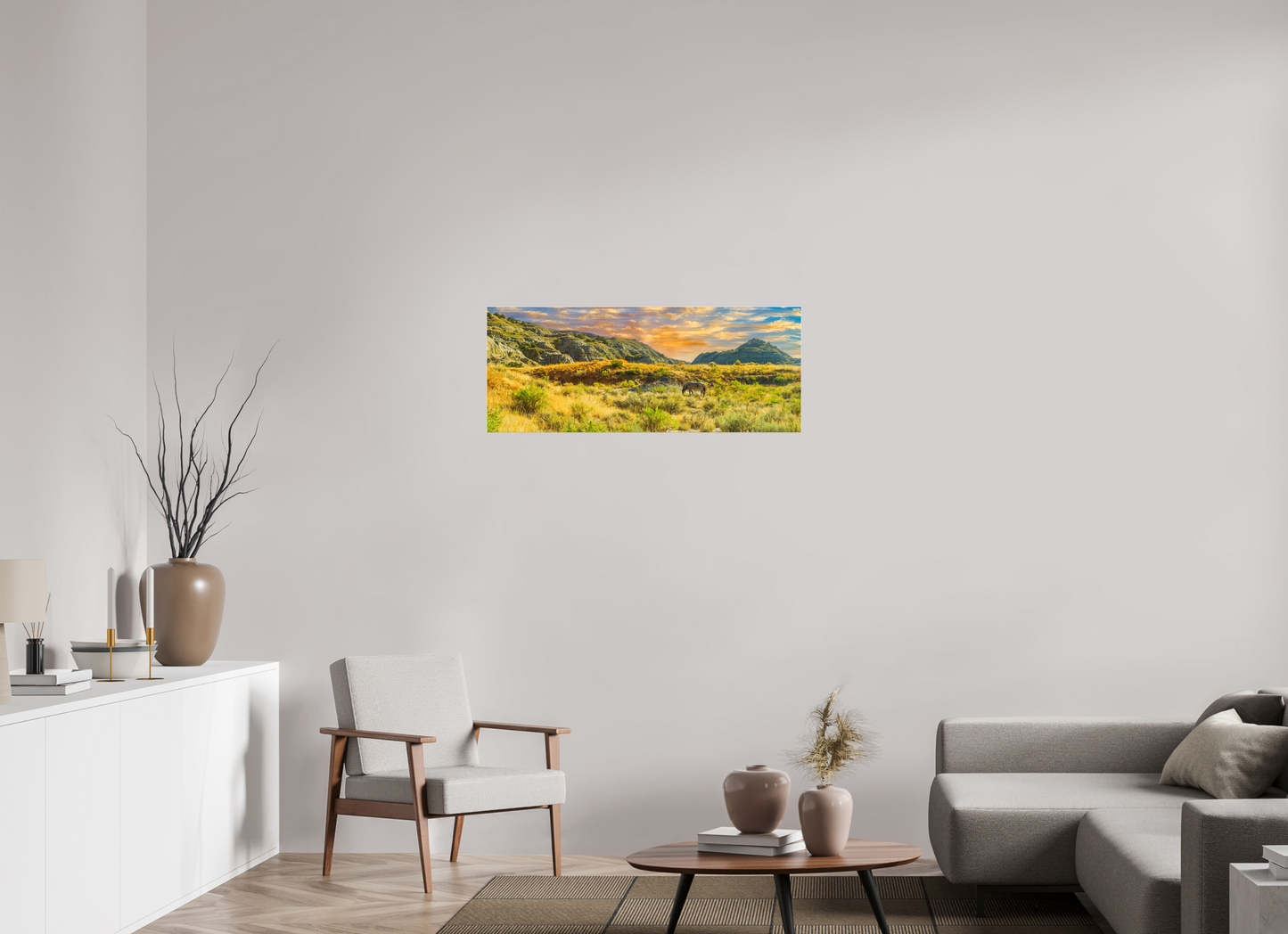 40 x 16″, Photo Print Under Acrylic Glass Badlands Horse On acrylic Glass