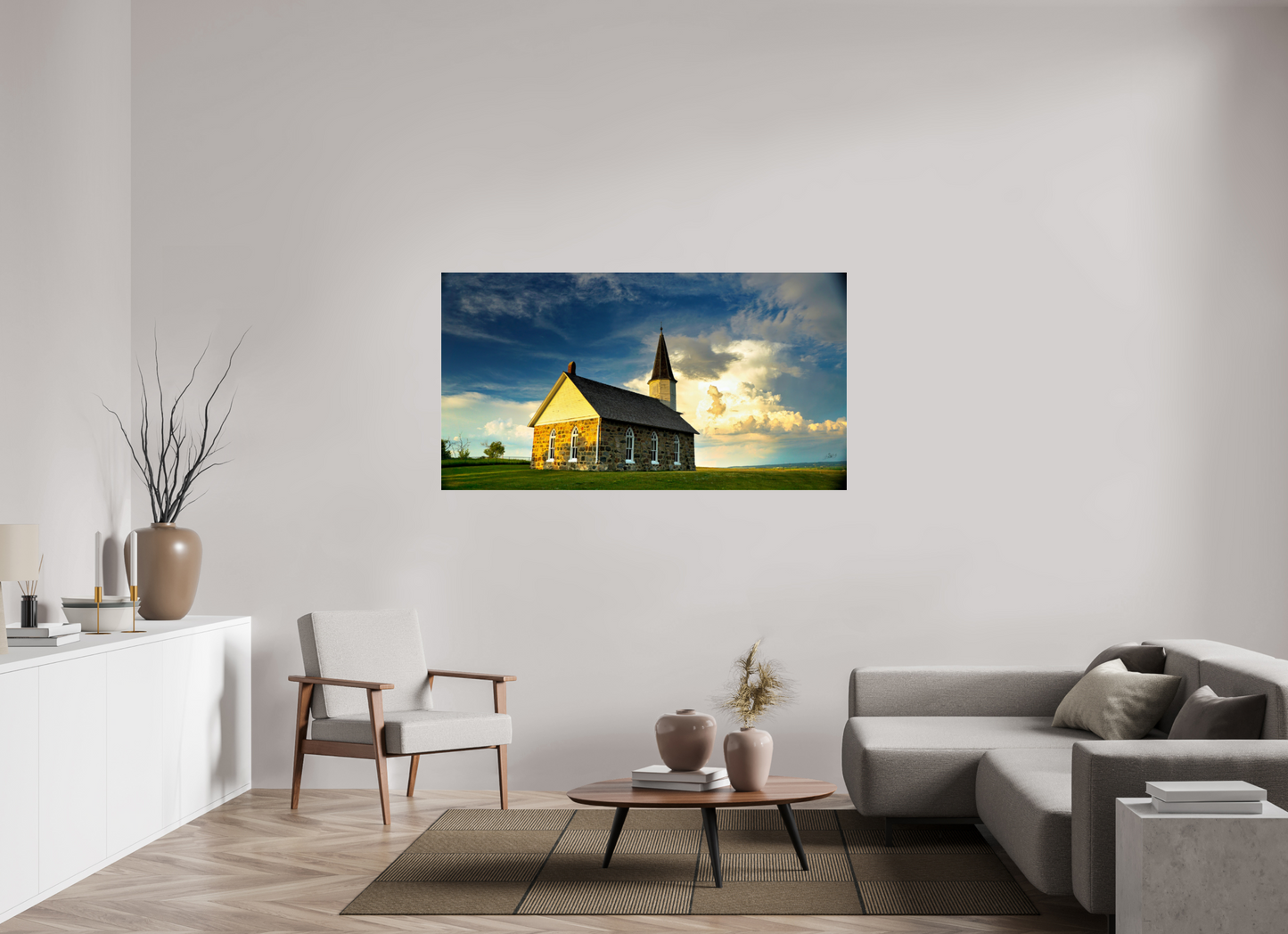 65.1 x 35″, Photo Print Under Acrylic Glass Old Stone Church Metal Acrylic Glass
