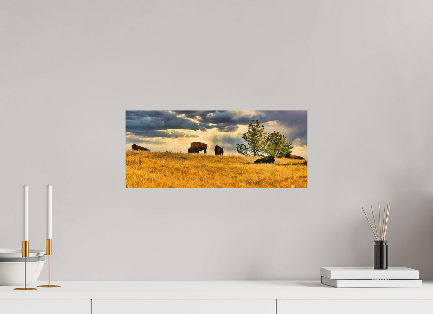 18.7 x 8″, Wood Print Buffalo of Custer