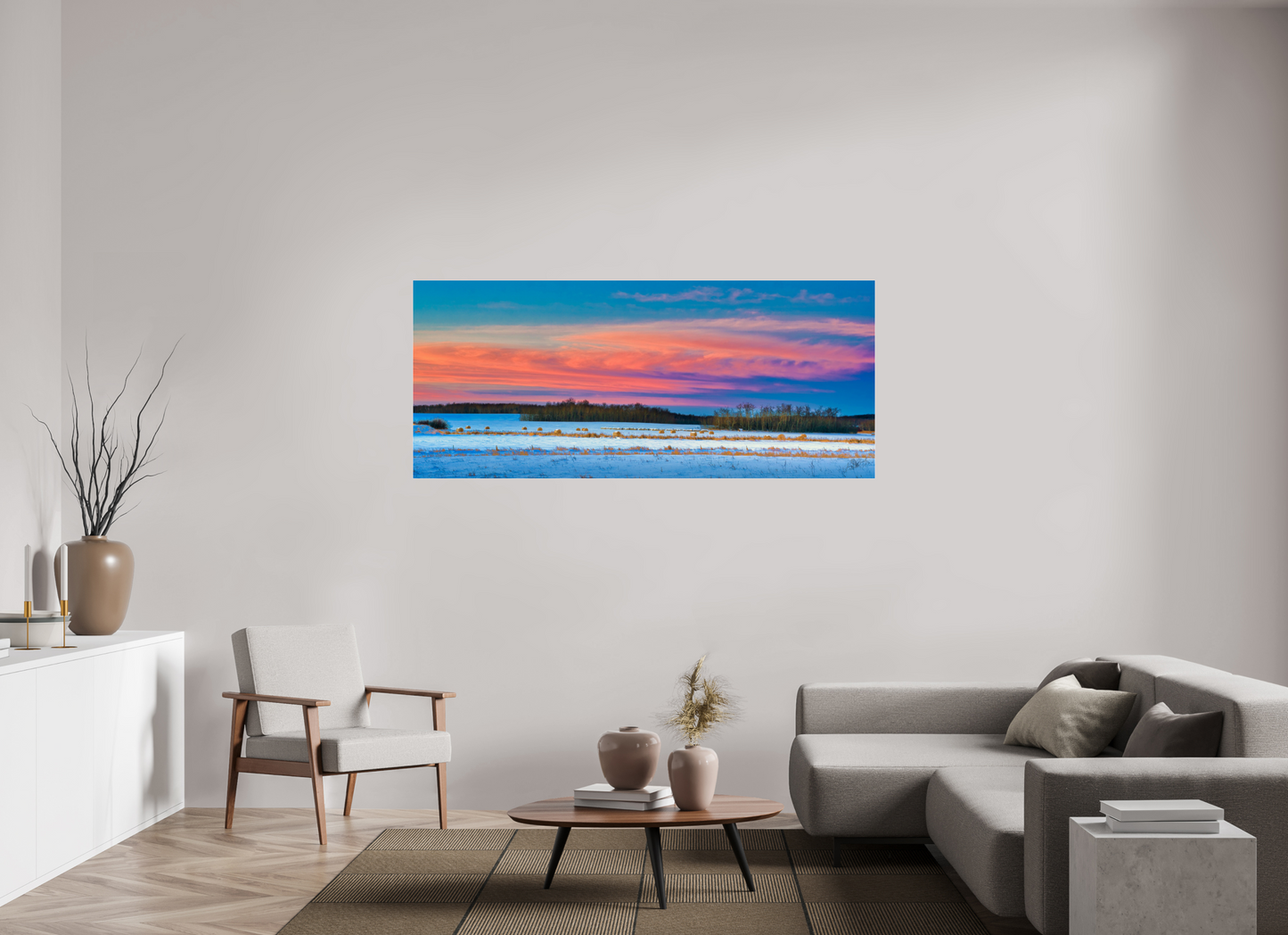 72.4 x 31″, Photo Print Under Acrylic Glass Hay Bales on Winter Morn Metal Acrylic Glass
