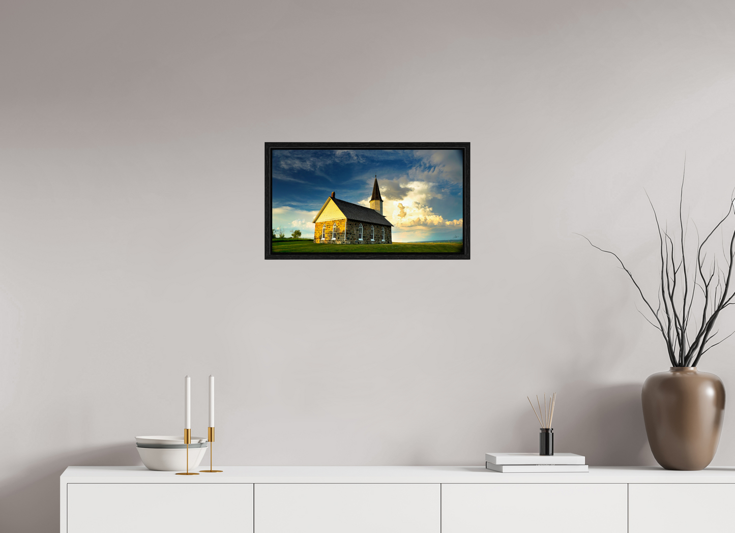 22.3 x 12″, Floater Frame Old Stone Church