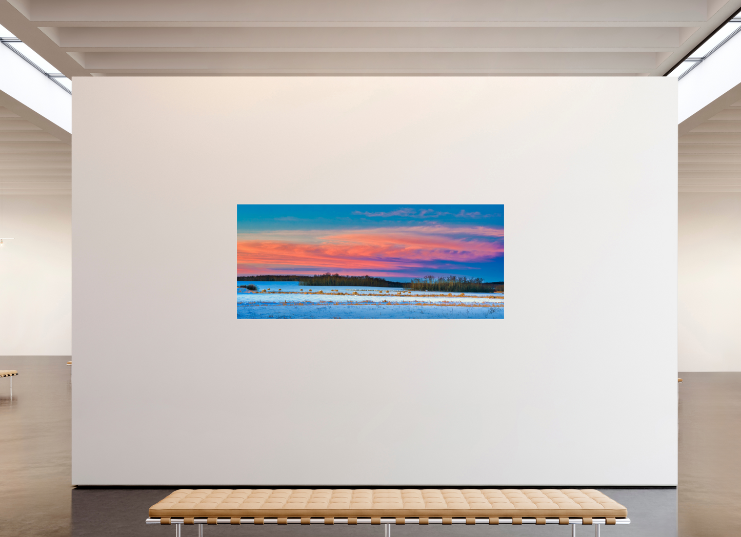 91 x 39″, Photo Print Under Acrylic Glass Hay Bales on Winter Morn Metal Acrylic Glass