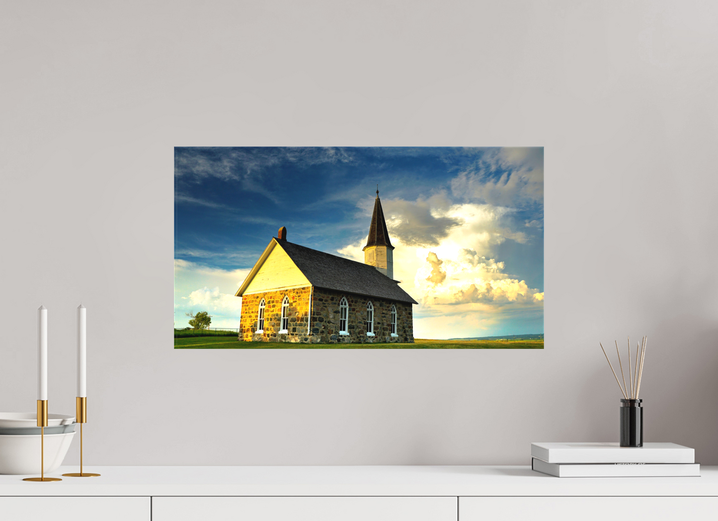 22.3 x 12″, Fine Textile Canvas Old Stone Church