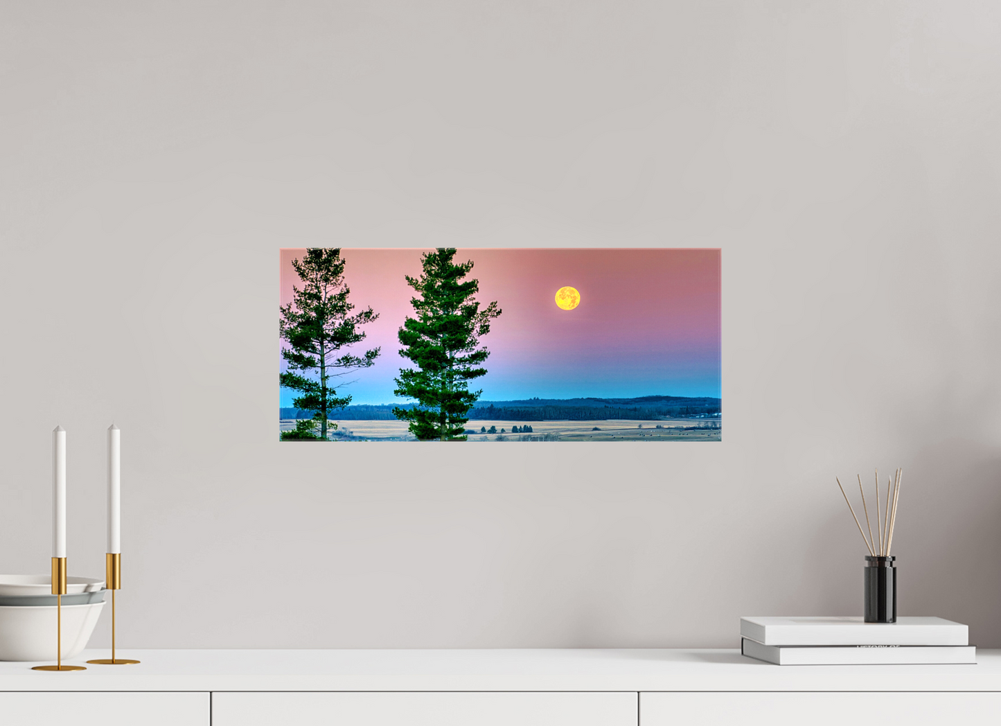 18.7 x 8″, Stretched Canvas Morning Prairie Moon