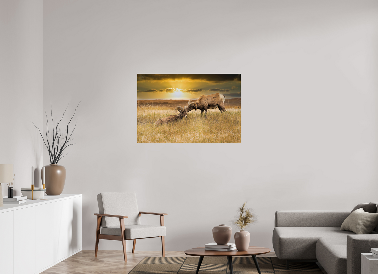 45 x 30″, Photo Print Under Acrylic Glass Badlands Sheep Kiss - Metal Acrylic Glass