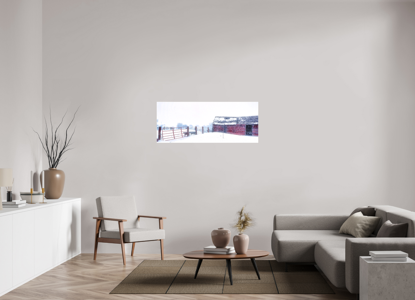 50 x 20″, Stretched Canvas Red on White