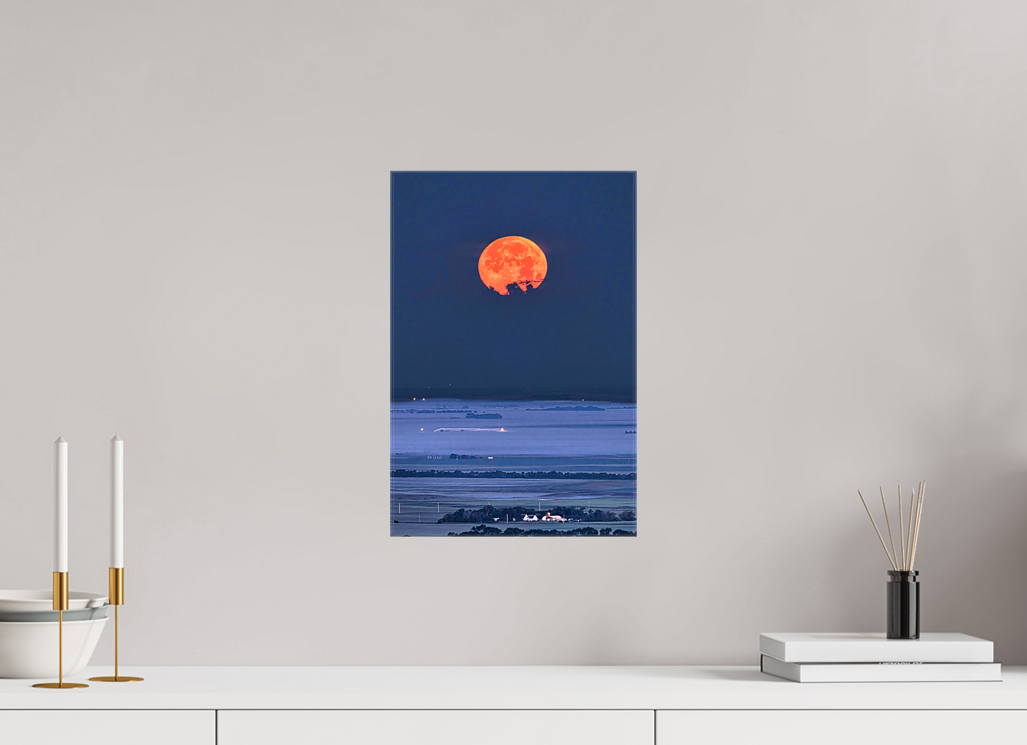 10 x 15″, Stretched Canvas Blood Moon over Prairie