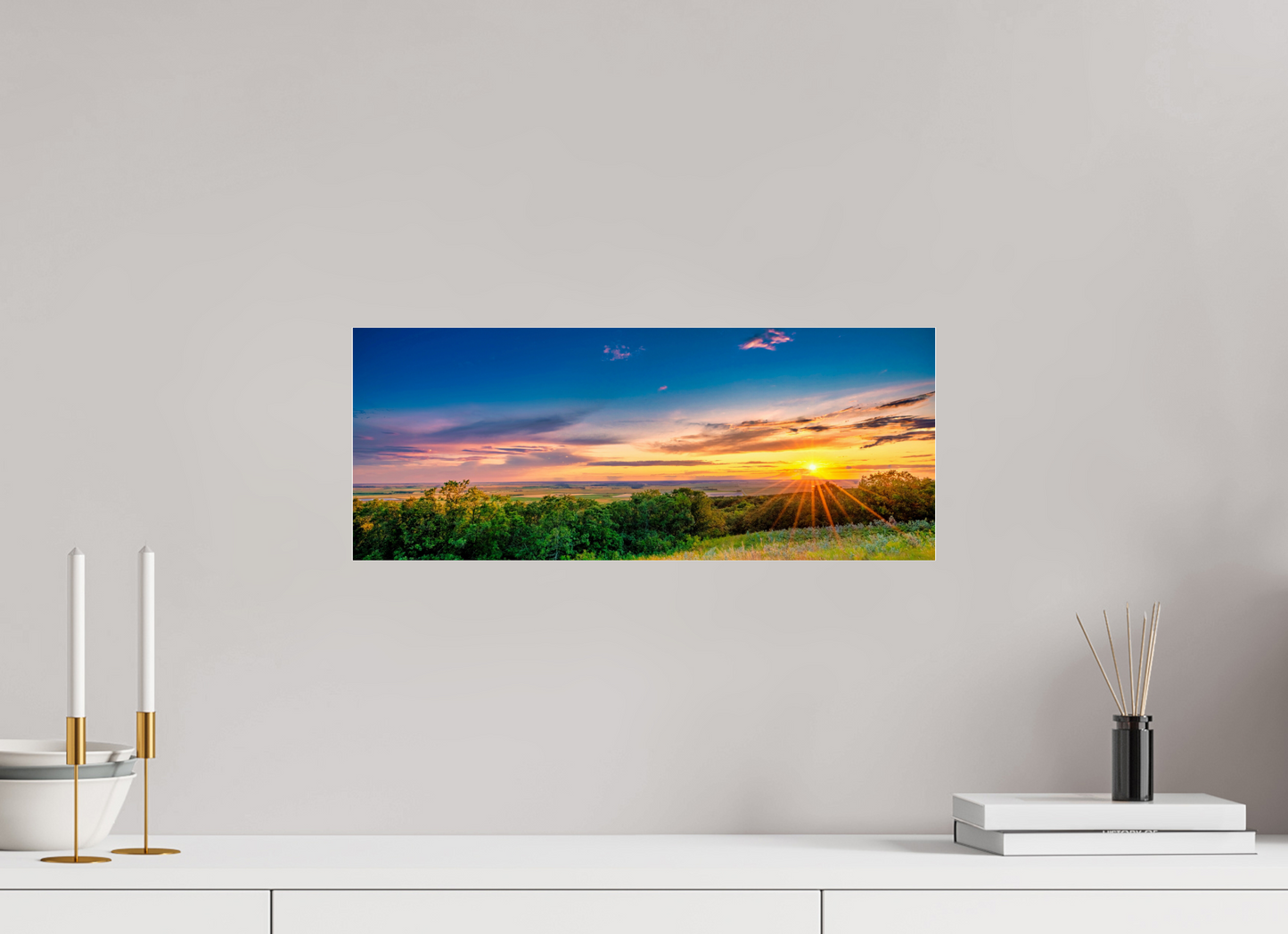 20 x 8″, Photo Print Under Acrylic Glass Setting Prairie Sun Metal Acrylic Glass
