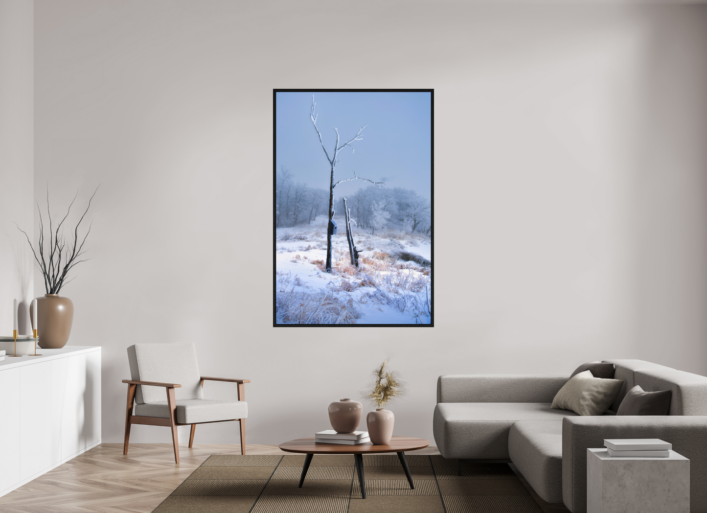 44 x 66″, Floater Frame Birds Nest in Winter 2