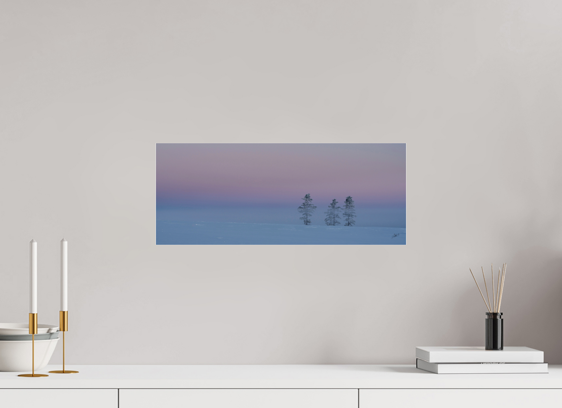 19.7 x 8″, Photo Print Under Acrylic Glass Three Pines of Winter on Aluminum Acrylic Glass