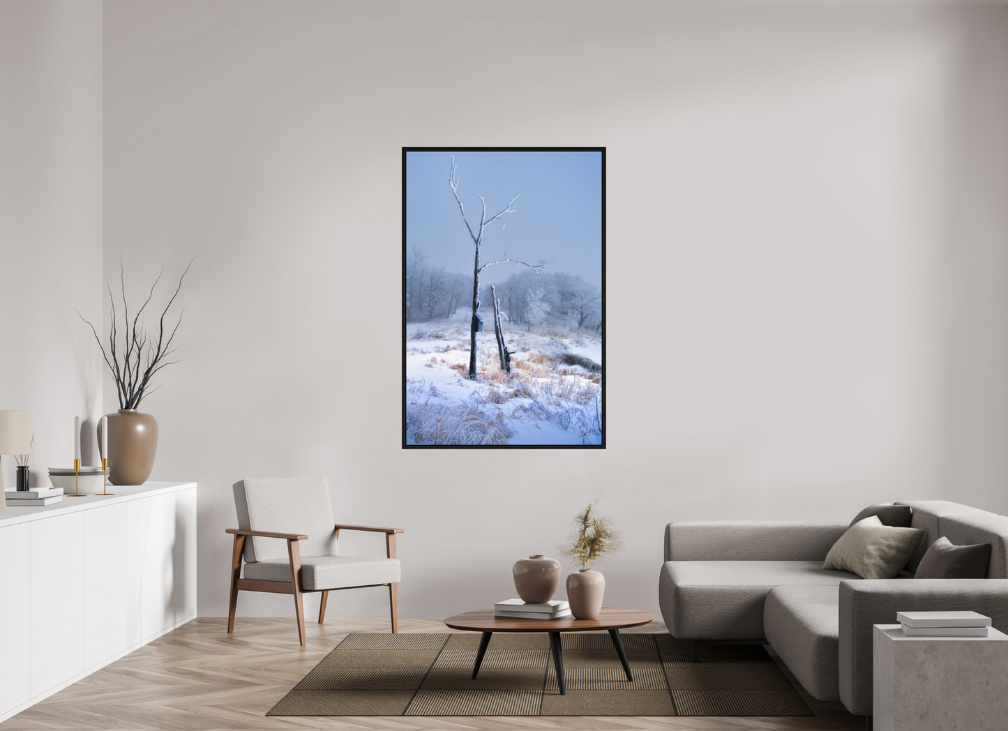 40 x 60″, Floater Frame Birds Nest in Winter 2