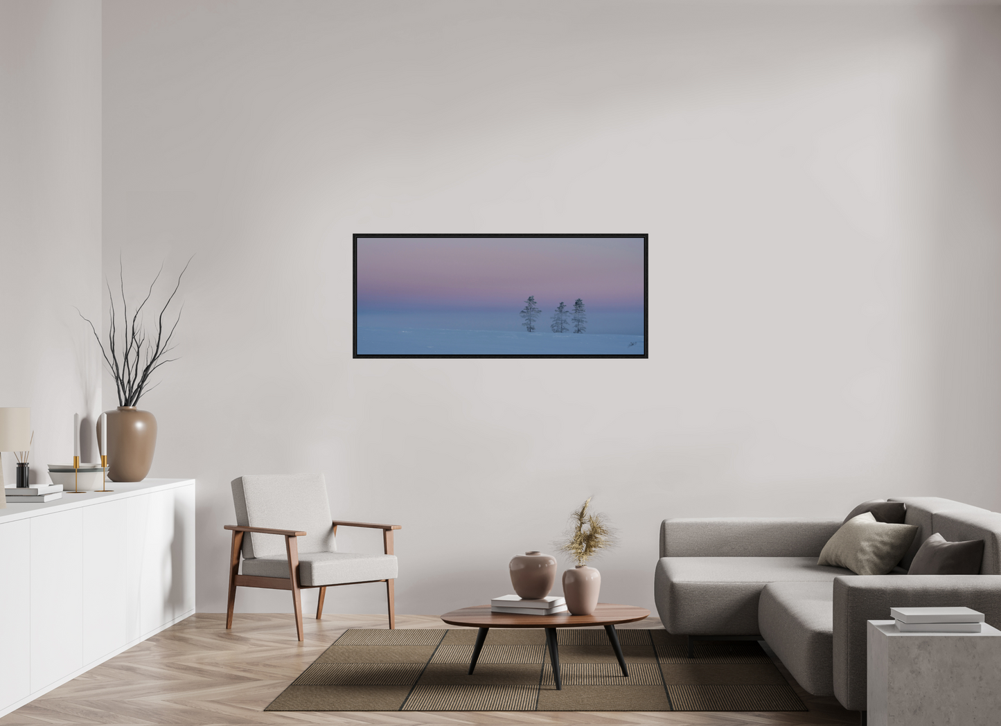 59.1 x 24″, Floater Frame Three Pines of Winter