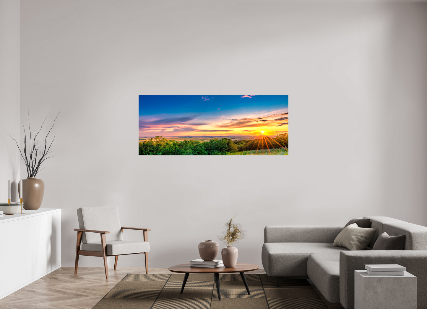 70 x 28″, Stretched Canvas Setting Prairie Sun