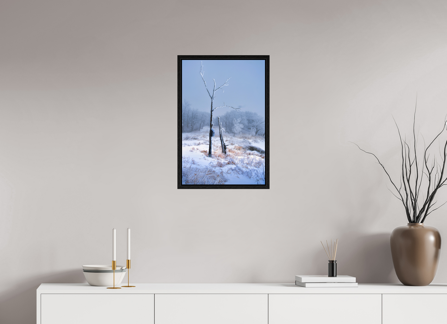 16 x 24″, Floater Frame Birds Nest in Winter 2