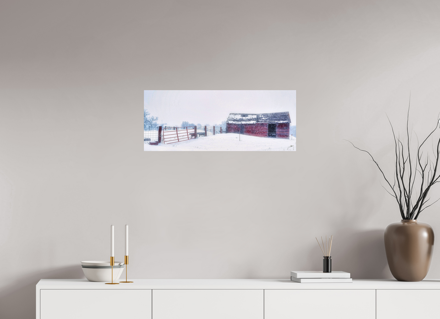 30 x 12″, Metal Prints Red on White