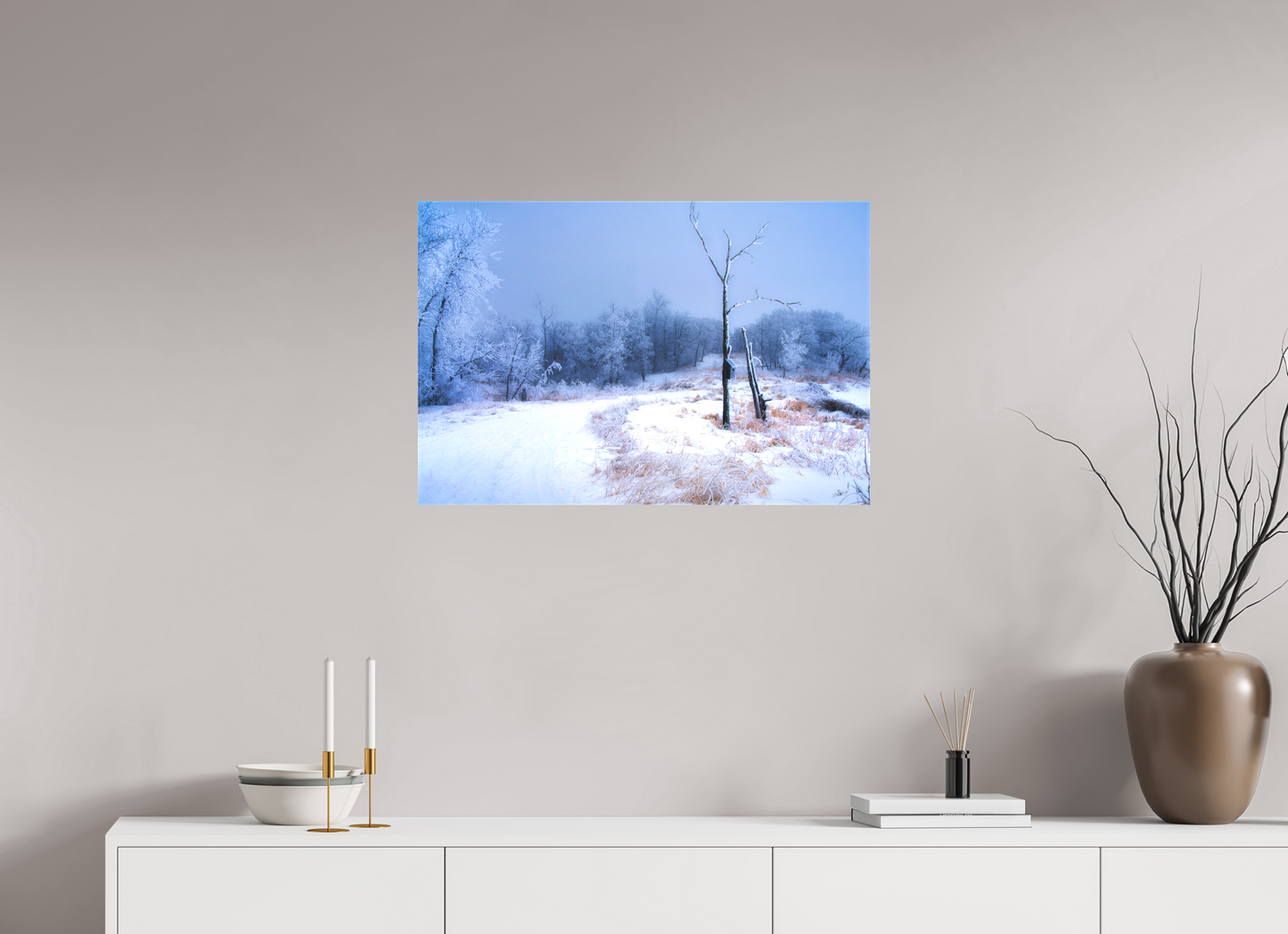 30 x 20″, Fine Textile Canvas Birds Nest in Winter