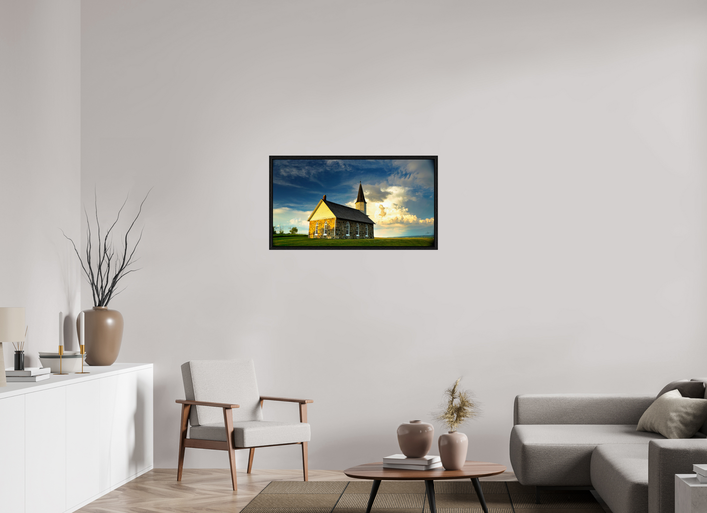 37.2 x 20″, Floater Frame Old Stone Church