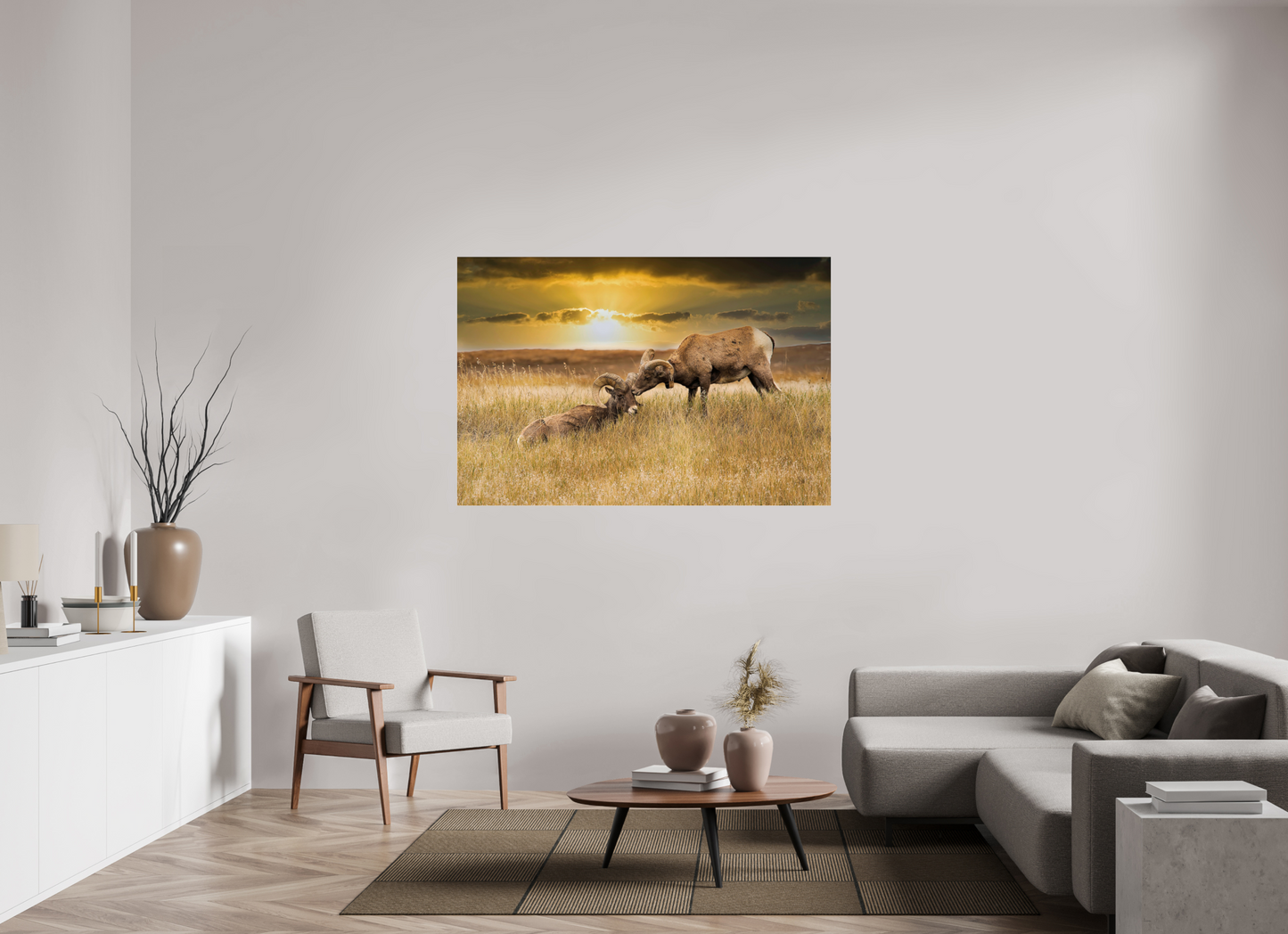 60 x 40″, Photo Print Under Acrylic Glass Badlands Sheep Kiss - Metal Acrylic Glass