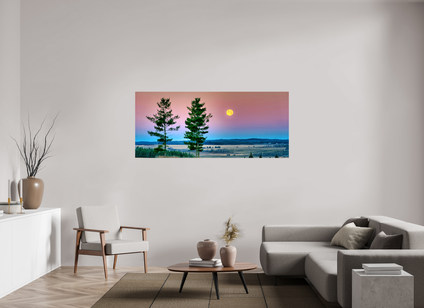 72.4 x 31″, Stretched Canvas Morning Prairie Moon