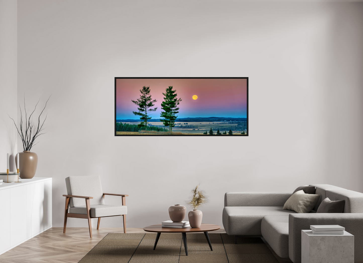 72.4 x 31″, Floater Frame Morning Prairie Moon