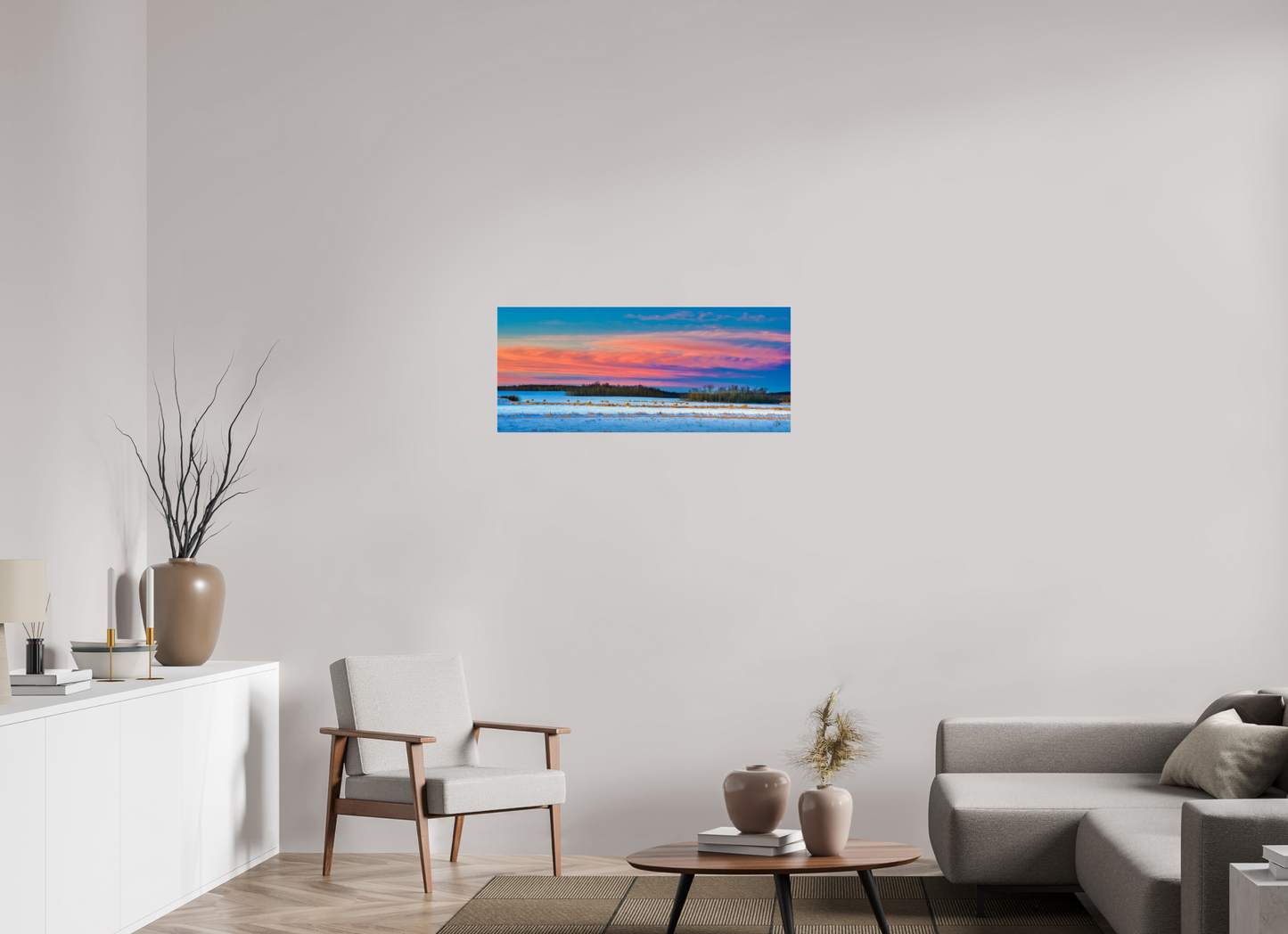 37.4 x 16″, Photo Print Under Acrylic Glass Hay Bales on Winter Morn Metal Acrylic Glass