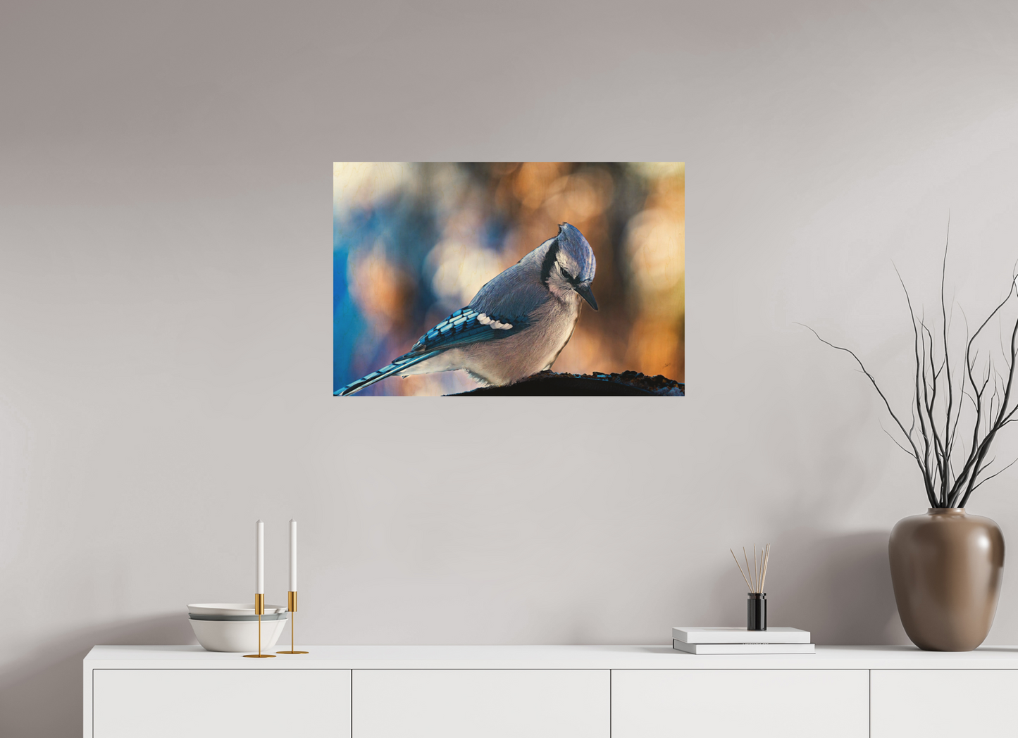 30 x 20″, Wood Print Blue Jay