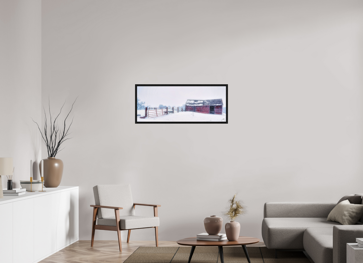 40 x 16″, Floater Frame Red on White