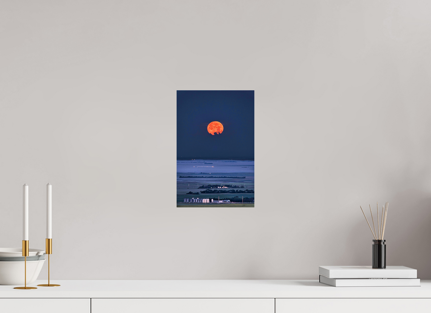 8 x 12″, Photo Print Under Acrylic Glass Blood Moon over Prairie - Metal Acrylic Glass