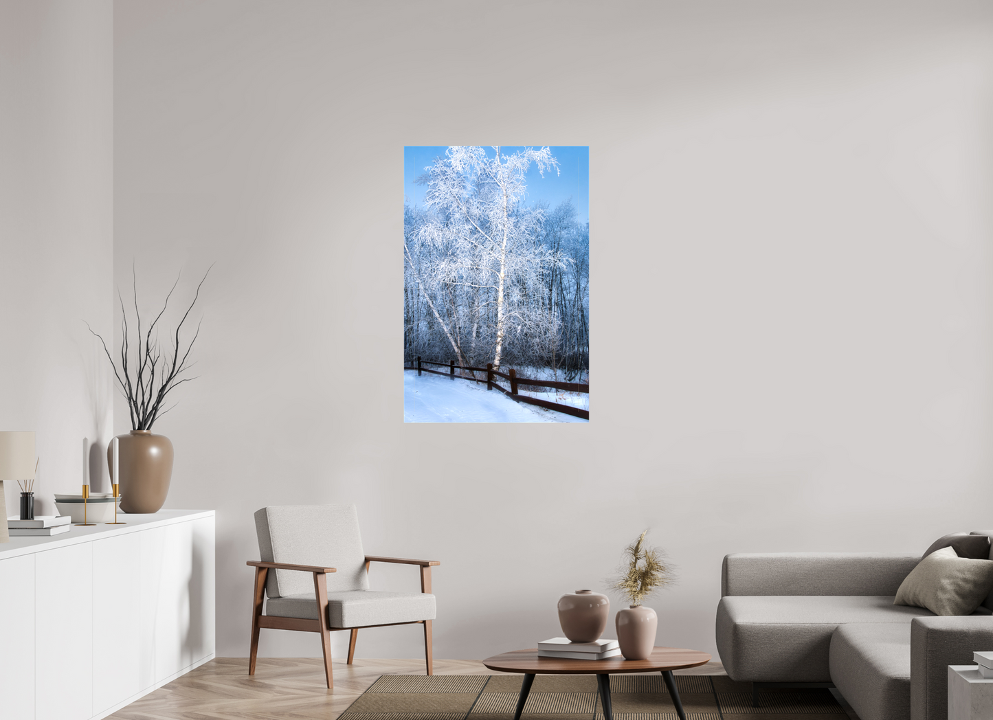 30 x 45″, Stretched Canvas Paper Birch in White
