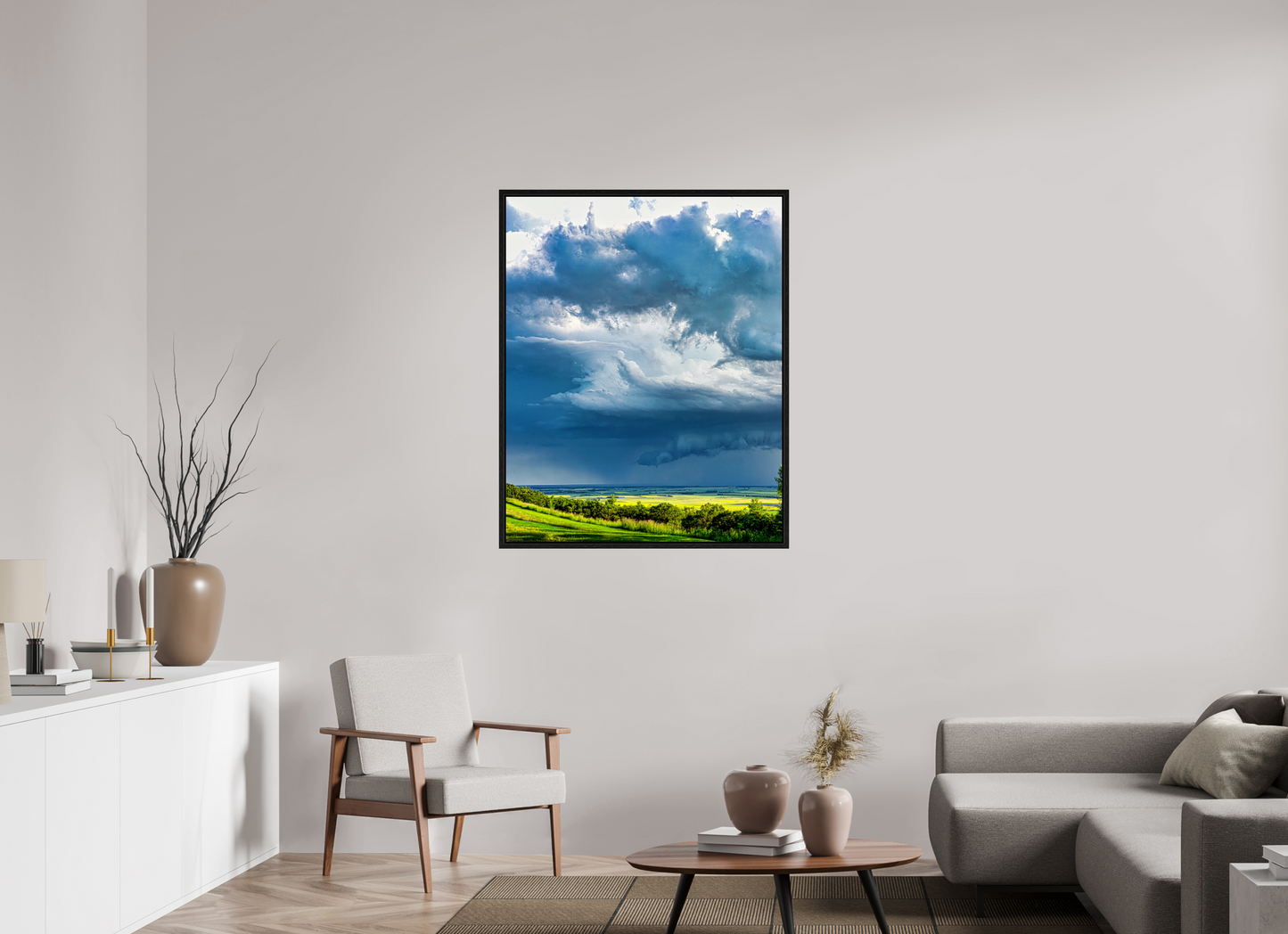 35 x 43.7″, Floater Frame Prairie Rains