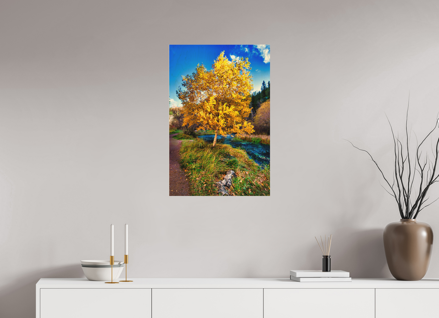 20 x 30″, Wood Print Spearfish Canyon Yellow Tree