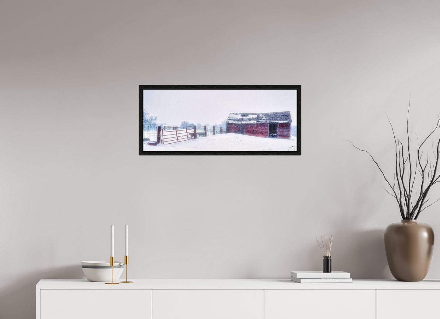 30 x 12″, Floater Frame Red on White