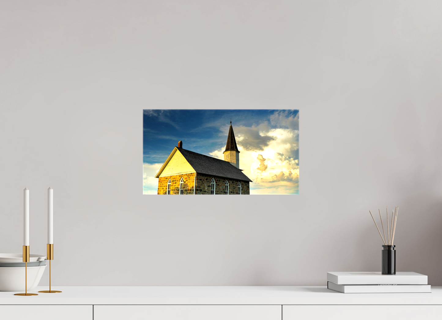 14.9 x 8″, Stretched Canvas Old Stone Church